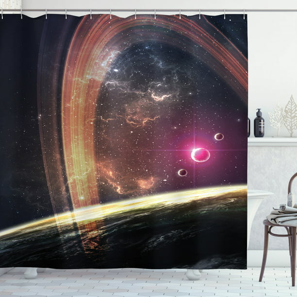 Universe Space Galaxy Waterproof Fabric Shower Curtain Set Bathroom w/12 Hooks 